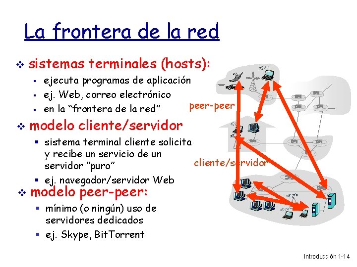 La frontera de la red sistemas terminales (hosts): ejecuta programas de aplicación ej. Web,
