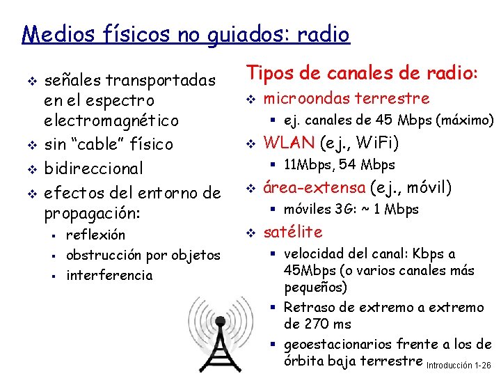 Medios físicos no guiados: radio señales transportadas en el espectro electromagnético sin “cable” físico