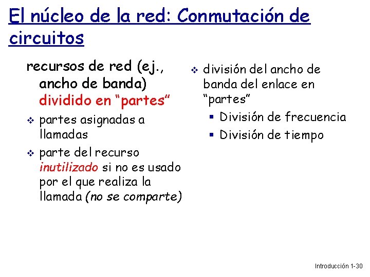 El núcleo de la red: Conmutación de circuitos recursos de red (ej. , ancho