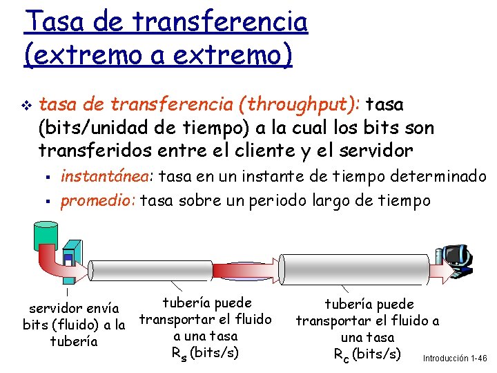 Tasa de transferencia (extremo a extremo) tasa de transferencia (throughput): tasa (bits/unidad de tiempo)