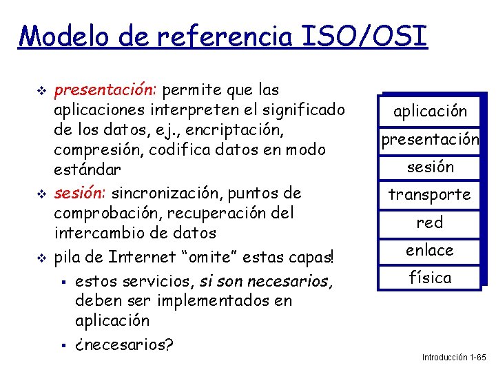 Modelo de referencia ISO/OSI presentación: permite que las aplicaciones interpreten el significado de los