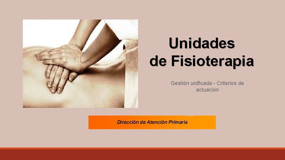 Unidades de Fisioterapia Gestión unificada - Criterios de actuación Dirección de Atención Primaria 