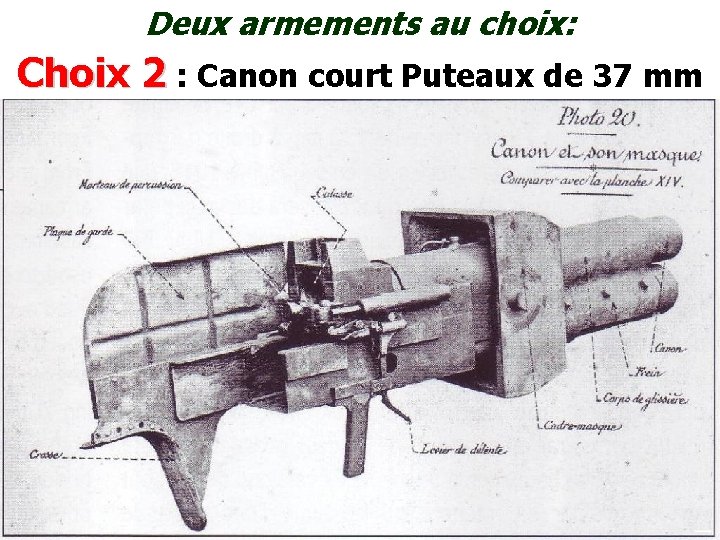 Deux armements au choix: Choix 2 : Canon court Puteaux de 37 mm 