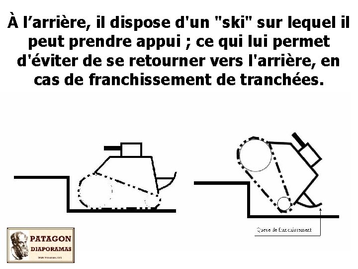 À l’arrière, il dispose d'un "ski" sur lequel il peut prendre appui ; ce