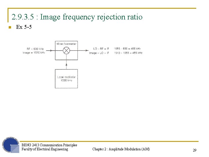 2. 9. 3. 5 : Image frequency rejection ratio n Ex 5 -5 BENG