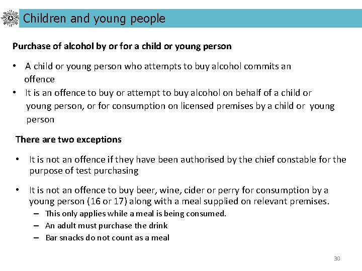 Children and young people Purchase of alcohol by or for a child or young