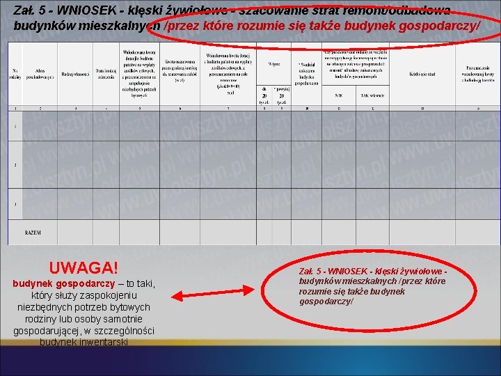 Zał. 5 - WNIOSEK - klęski żywiołowe - szacowanie strat remont/odbudowa budynków mieszkalnych /przez Zał. 5 - WNIOSEK - klęski żywiołowe - szacowanie strat remont/odbudowa budynków mieszkalnych /przez