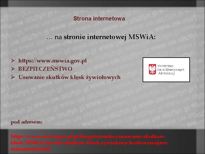 Strona internetowa … na stronie internetowej MSWi. A: Ø https: //www. mswia. gov. pl