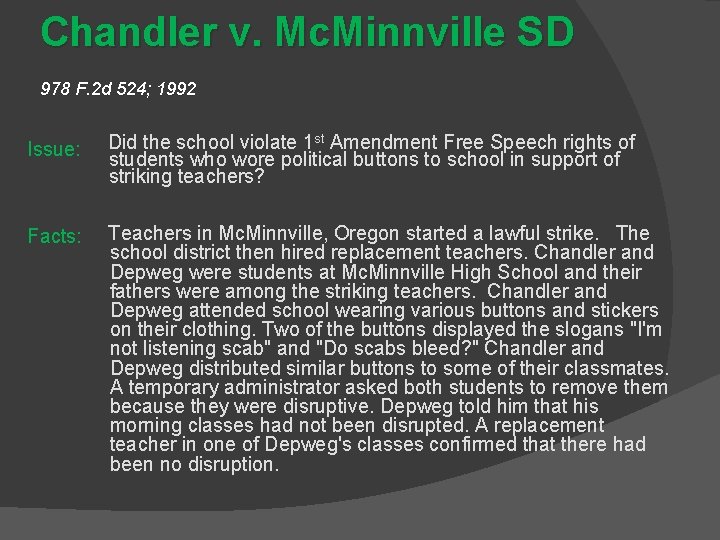 Chandler v. Mc. Minnville SD 978 F. 2 d 524; 1992 Issue: Did the