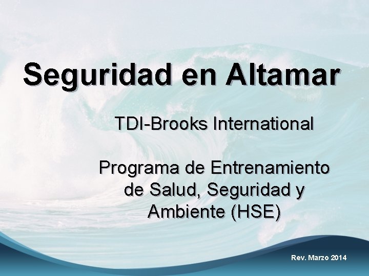 Seguridad en Altamar TDI-Brooks International Programa de Entrenamiento de Salud, Seguridad y Ambiente (HSE)