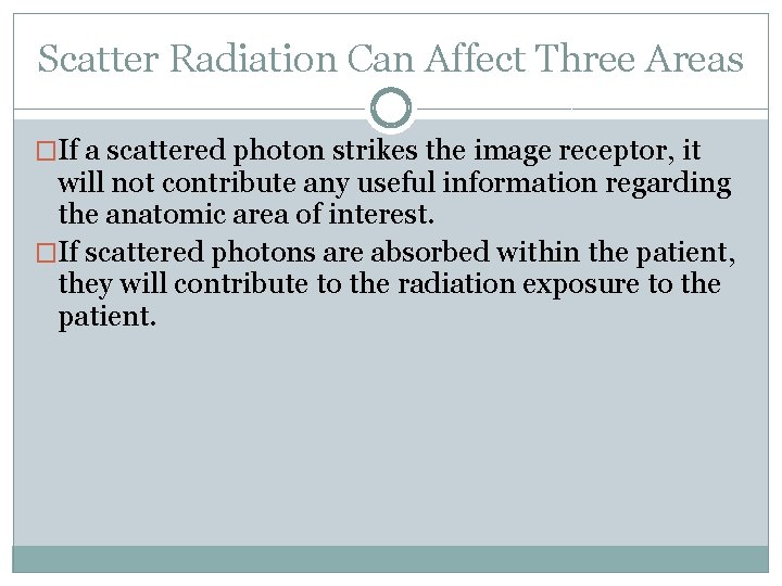 Scatter Radiation Can Affect Three Areas �If a scattered photon strikes the image receptor,
