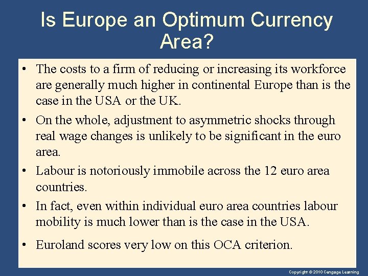 Is Europe an Optimum Currency Area? • The costs to a firm of reducing