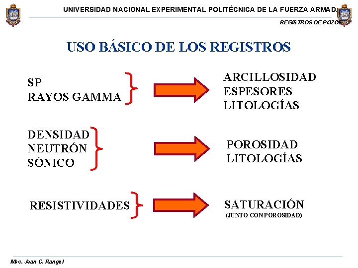 UNIVERSIDAD NACIONAL EXPERIMENTAL POLITÉCNICA DE LA FUERZA ARMADA REGISTROS DE POZOS USO BÁSICO DE