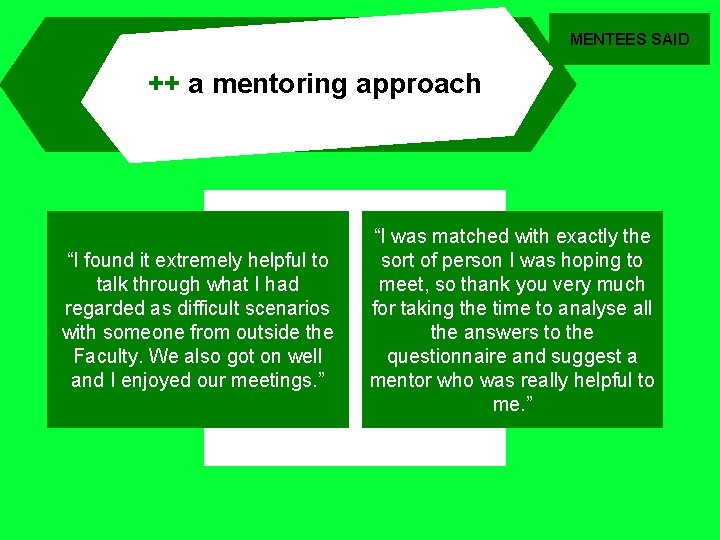 MENTEES SAID ++ a mentoring approach “I found it extremely helpful to talk through