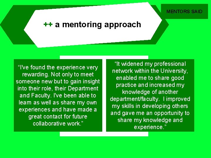 MENTORS SAID ++ a mentoring approach “I've found the experience very rewarding. Not only
