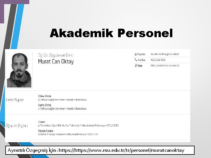 Akademik Personel Ayrıntılı Özgeçmiş İçin: https: //www. mu. edu. tr/tr/personel/muratcanoktay 