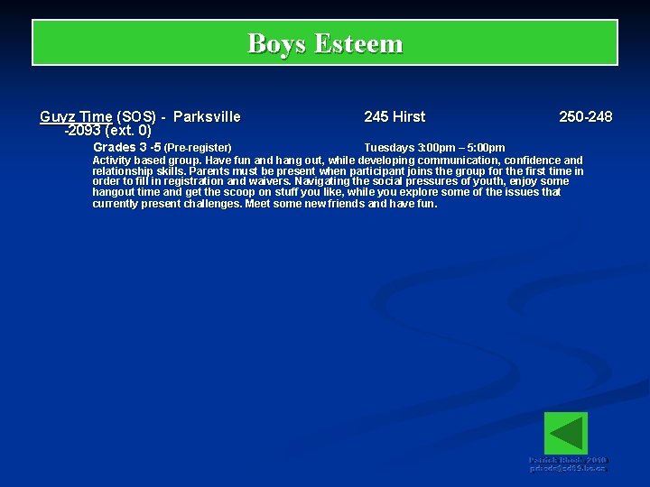 Boys Esteem Guyz Time (SOS) - Parksville -2093 (ext. 0) Grades 3 -5 (Pre-register)