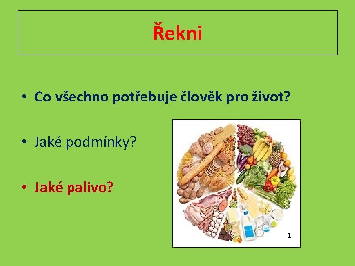 Řekni • Co všechno potřebuje člověk pro život? • Jaké podmínky? • Jaké palivo?