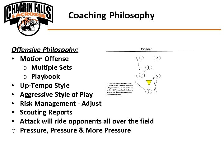 Coaching Philosophy Offensive Philosophy: • Motion Offense o Multiple Sets o Playbook • Up-Tempo