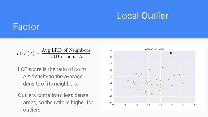 Factor LOF score is the ratio of point A’s density to the average density