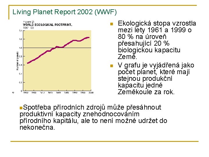 Living Planet Report 2002 (WWF) n n Ekologická stopa vzrostla mezi lety 1961 a