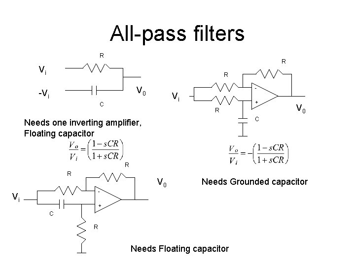 All-pass filters R R Vi R V 0 -Vi - Vi C + R