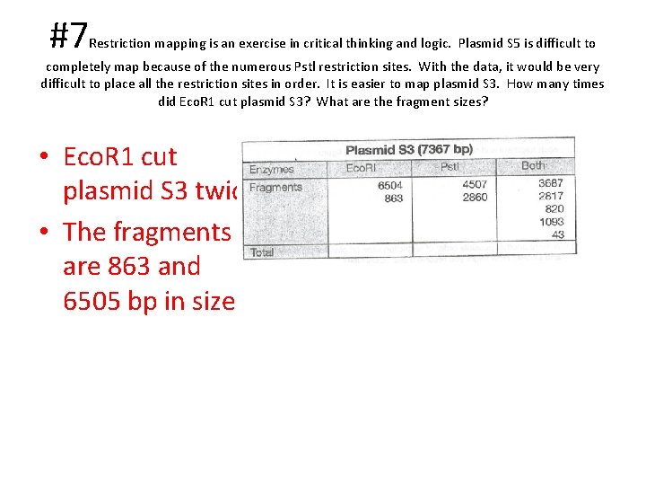 #7 Restriction mapping is an exercise in critical thinking and logic. Plasmid S 5
