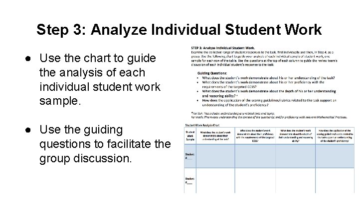 Step 3: Analyze Individual Student Work ● Use the chart to guide the analysis