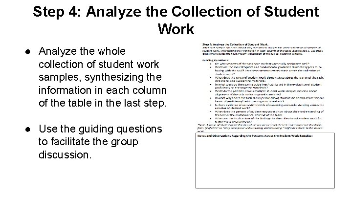 Step 4: Analyze the Collection of Student Work ● Analyze the whole collection of
