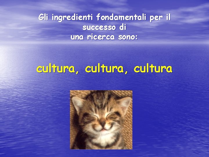 Gli ingredienti fondamentali per il successo di una ricerca sono: cultura, cultura 
