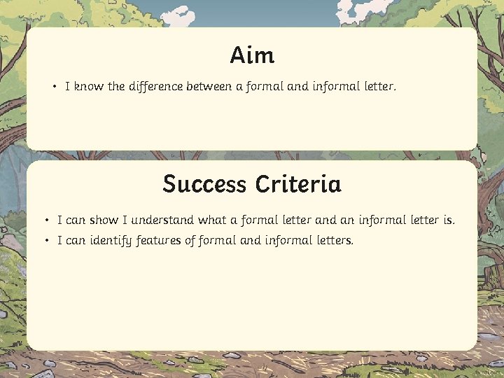 Aim • I know the difference between a formal and informal letter. Success Criteria