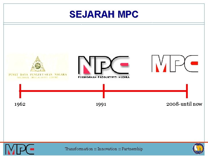 SEJARAH MPC 1962 1991 Transformation : : Innovation : : Partnership 2008 -until now