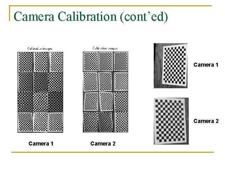 Camera Calibration (cont’ed) Camera 1 Camera 2 