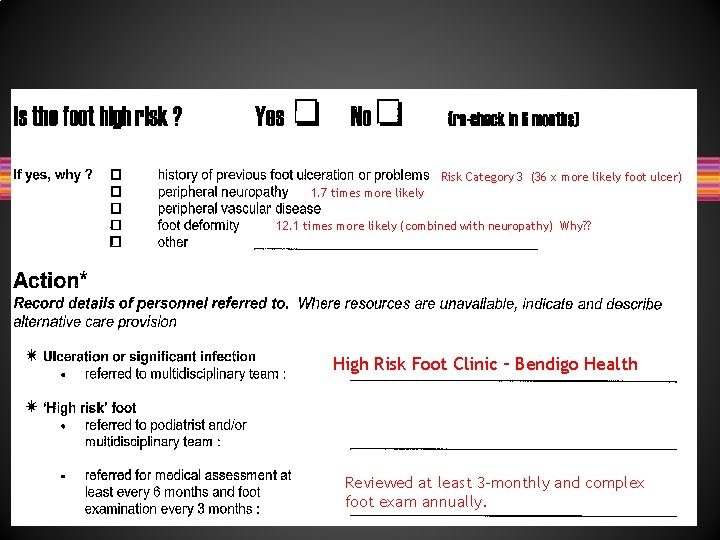 Risk Category 3 (36 x more likely foot ulcer) 1. 7 times more likely