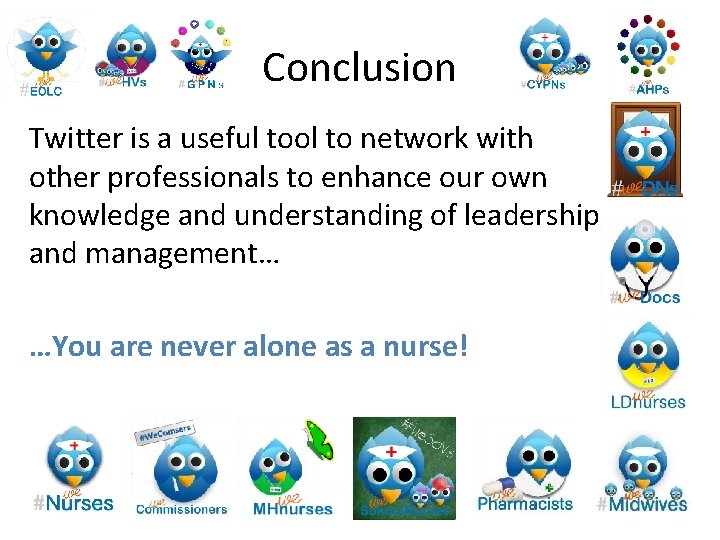 Conclusion Twitter is a useful tool to network with other professionals to enhance our