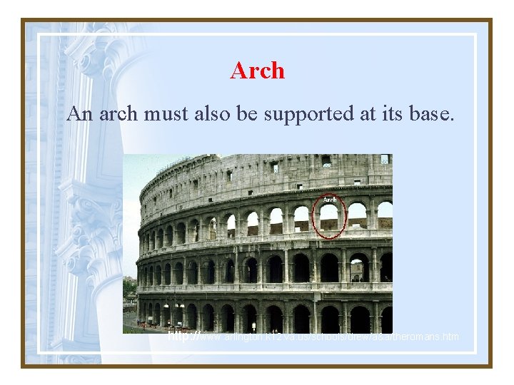 Arch An arch must also be supported at its base. http: //www. arlington. k