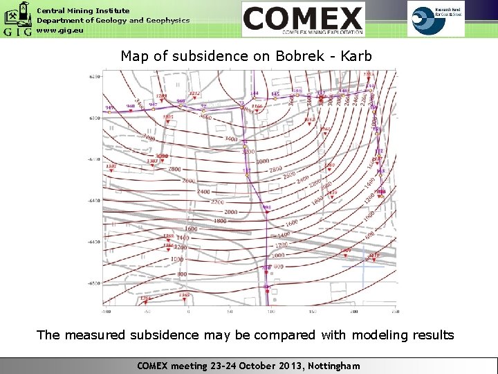 Central Mining Institute Department of Geology and Geophysics www. gig. eu Map of subsidence