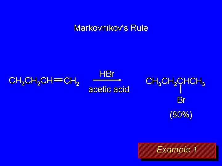 Markovnikov's Rule CH 3 CH 2 CH CH 2 HBr acetic acid CH 3