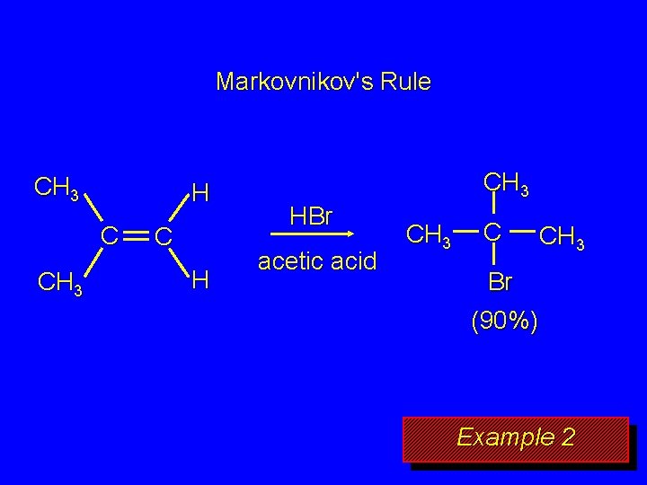 Markovnikov's Rule CH 3 H C CH 3 C H CH 3 HBr acetic
