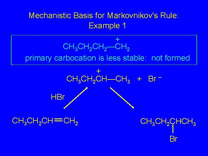 Mechanistic Basis for Markovnikov's Rule: Example 1 + CH 3 CH 2—CH 2 primary