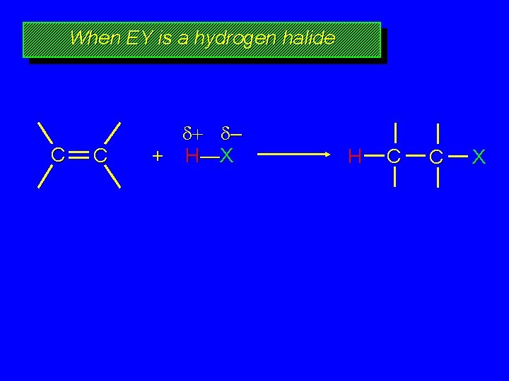 When EY is a hydrogen halide C C – + H—X H C C