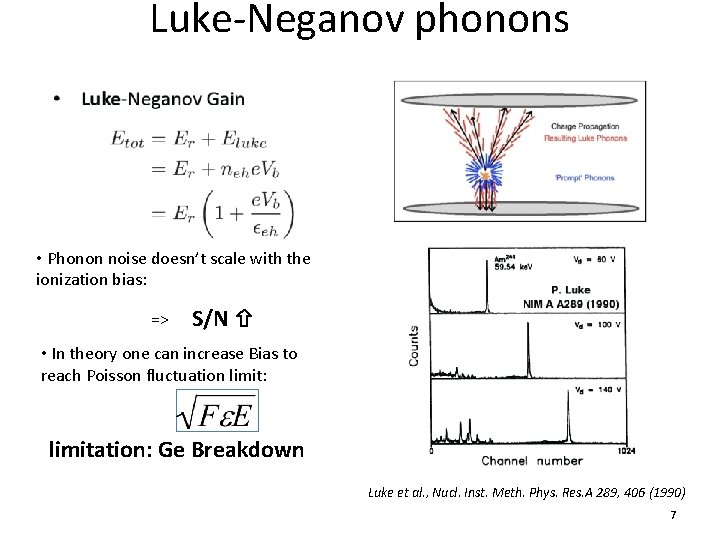 Luke-Neganov phonons • Phonon noise doesn’t scale with the ionization bias: => S/N •