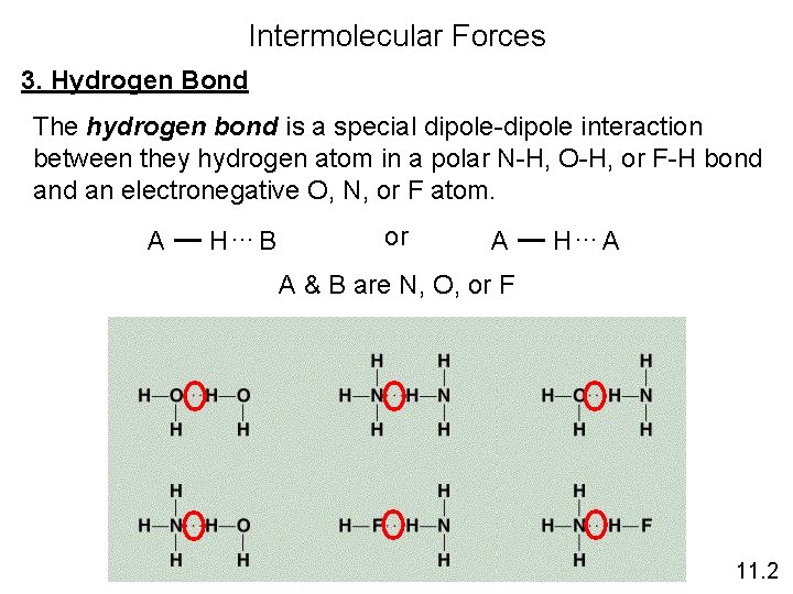 Intermolecular Forces 3. Hydrogen Bond The hydrogen bond is a special dipole-dipole interaction between