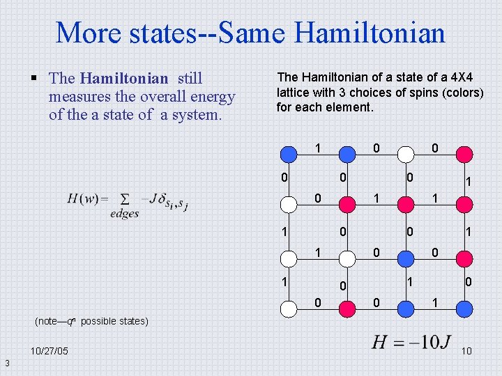 More states--Same Hamiltonian § The Hamiltonian still measures the overall energy of the a