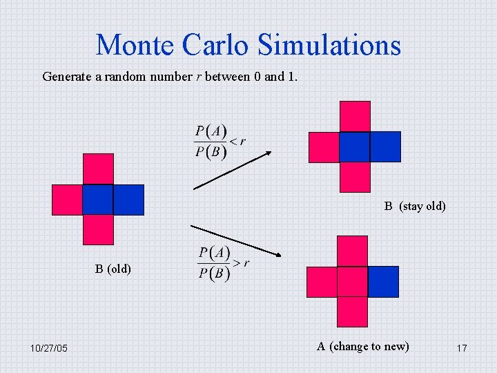 Monte Carlo Simulations Generate a random number r between 0 and 1. B (stay