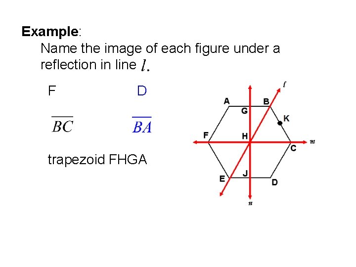 Example: Name the image of each figure under a reflection in line F D