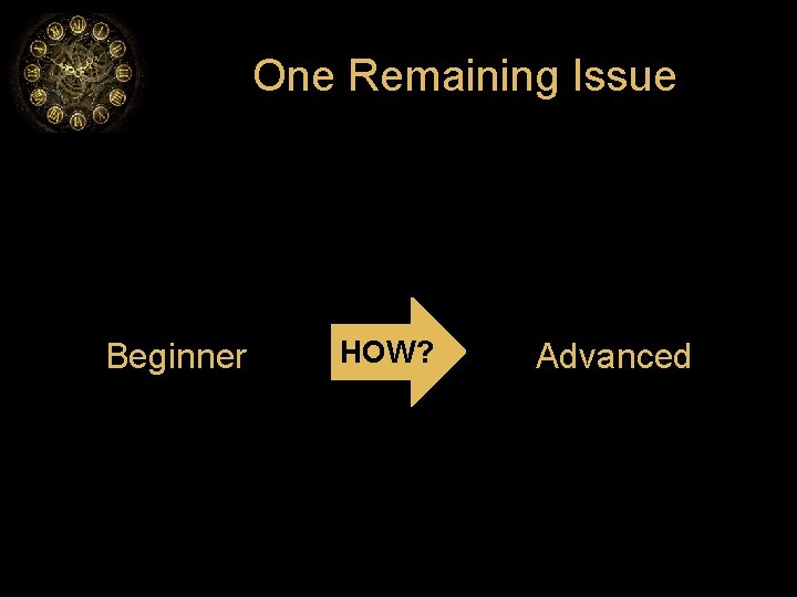 One Remaining Issue Beginner HOW? Advanced 