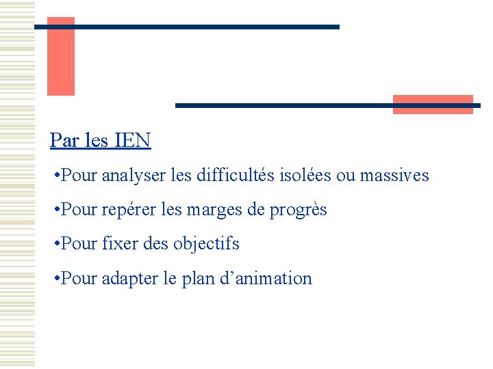 Par les IEN • Pour analyser les difficultés isolées ou massives • Pour repérer