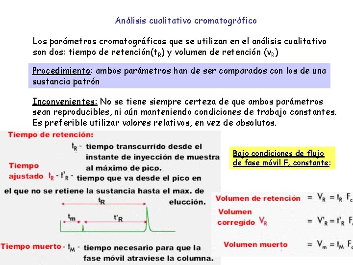 Análisis cualitativo cromatográfico Los parámetros cromatográficos que se utilizan en el análisis cualitativo son