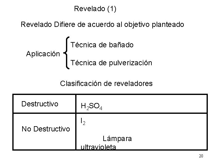 Revelado (1) Revelado Difiere de acuerdo al objetivo planteado Técnica de bañado Aplicación Técnica